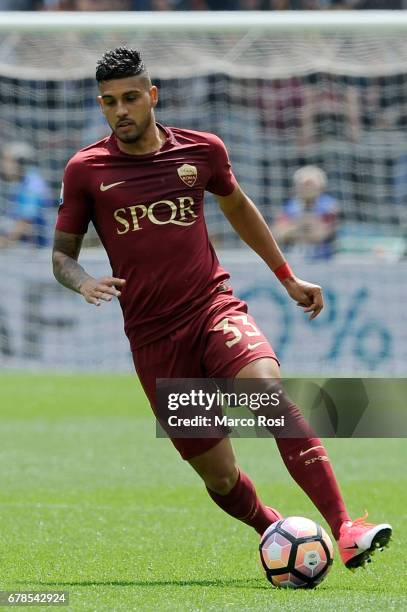 Emerson Palmieri of AS Roma during the Serie A match between AS Roma and SS Lazio at Stadio Olimpico on April 30, 2017 in Rome, Italy.