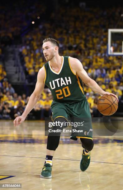 Gordon Hayward of the Utah Jazz in action against the Golden State Warriors during Game One of the Western Conference Semifinals of the 2017 NBA...