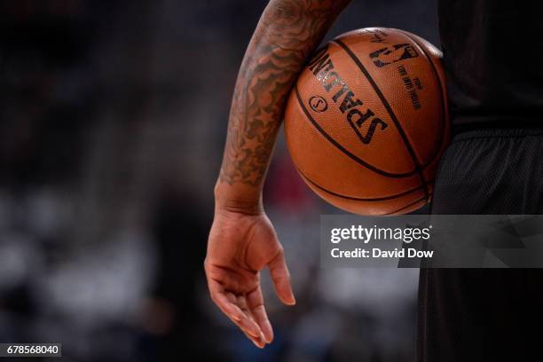 Close up shot of the Official NBA Spalding Basketball during Game Two of the Eastern Conference Semifinals between the Houston Rockets and the San...