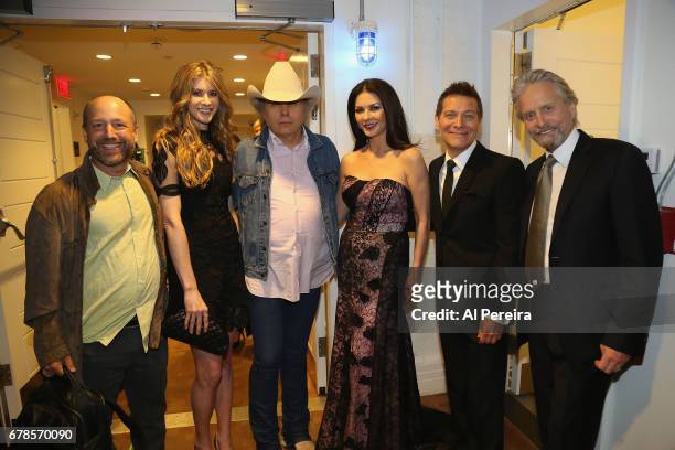 City Winery founder and CEO Michael Dorn, Toby Keith, Catherine Zeta-Jones, MIchael Feinstein and Michael Douglas gather backstage after "City Winery...