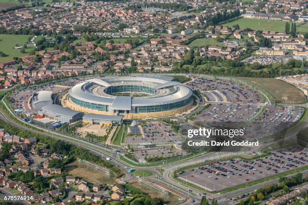 Aerial photograph of the Government Communications Headquarters, also known as GCHQ, Cheltenham Gloucestershire.