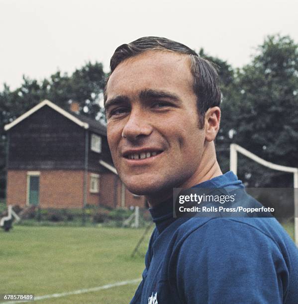 English professional footballer and defender with Chelsea Football Club, Ron Harris posed at Chelsea's training ground at the start of the 1970-71...
