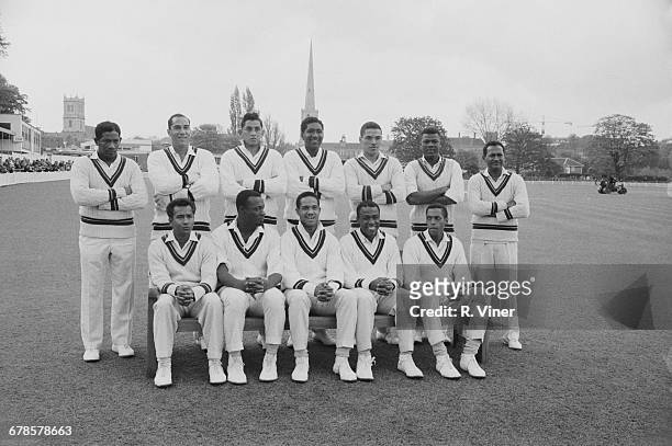 The West Indies cricket team prior to their tour match against Worcestershire at New Road in Worcester, 4th May 1966. Back row : Basil Butcher,...