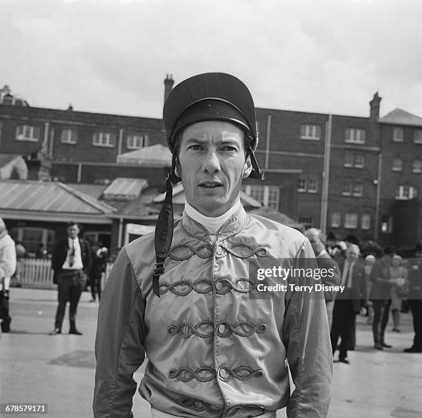 English jockey Lester Piggott in his silks at Newbury Racecourse, UK, 20th May 1966.