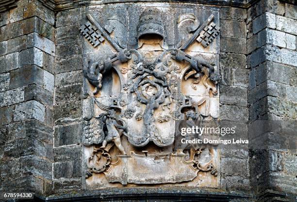 detail of the gothic façade of the cathedral of el burgo de osma - ángulo stockfoto's en -beelden