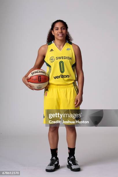 Jennifer O'Neill of the Seattle Storm poses for a portrait during media day on May 3, 2017 at Key Arena in Seattle, Washington. NOTE TO USER: User...