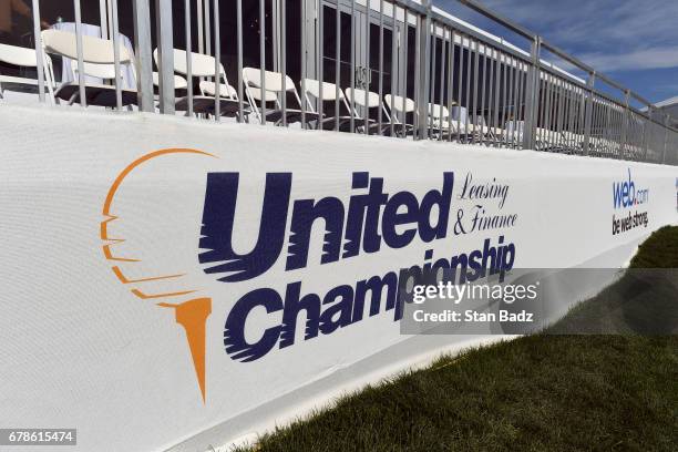 Course scenic view of tournament branding on the 18th hole during the final round of the Web.com Tour United Leasing & Finance Championship at...