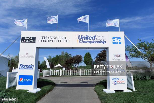 Course scenic view of tournament branding on the 18th hole during the final round of the Web.com Tour United Leasing & Finance Championship at...