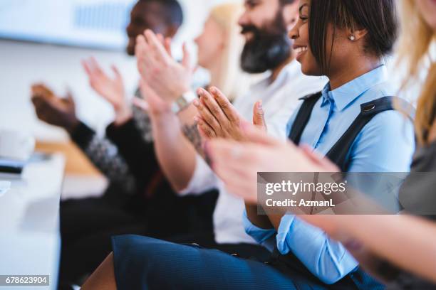 this was amazing presentation! - clapping hands conference stock pictures, royalty-free photos & images