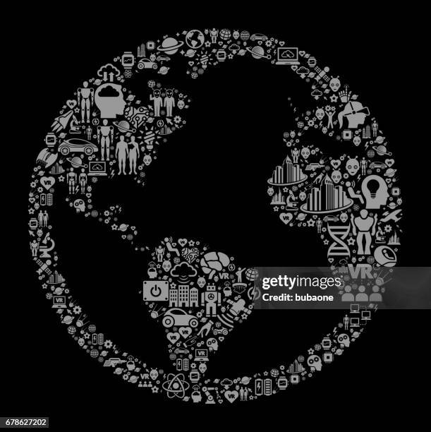 globe future and futuristic technology black icon background - developing world technology stock illustrations