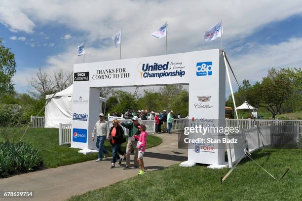 Scenic view of tournament branding at the main entrance during the final round of the Web.com Tour United Leasing & Finance Championship at Victoria...