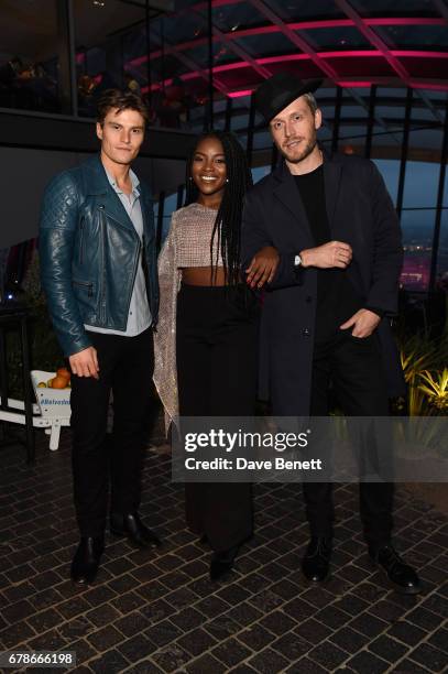 Oliver Cheshire, RAY BLK and Mr Hudson attend as Belvedere launches the Sunset Sessions at The Sky Garden City Garden Bar on May 4, 2017 in London,...