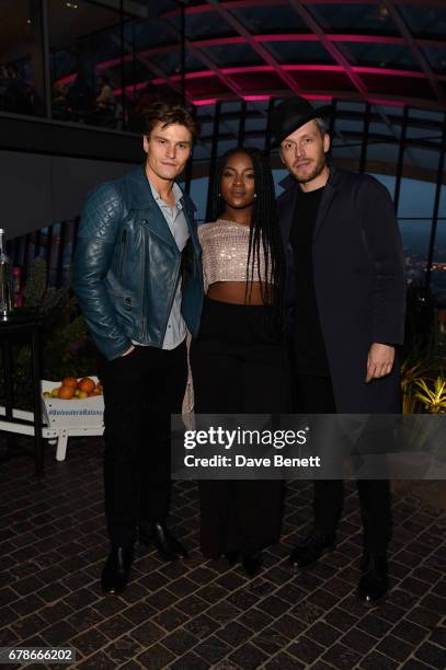 Oliver Cheshire, RAY BLK and Mr Hudson attend as Belvedere launches the Sunset Sessions at The Sky Garden City Garden Bar on May 4, 2017 in London,...