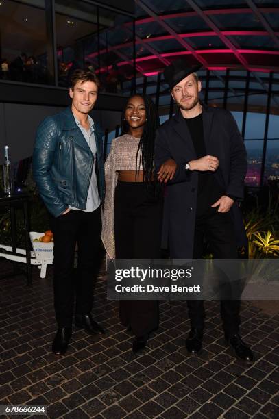 Oliver Cheshire, RAY BLK and Mr Hudson attend as Belvedere launches the Sunset Sessions at The Sky Garden City Garden Bar on May 4, 2017 in London,...