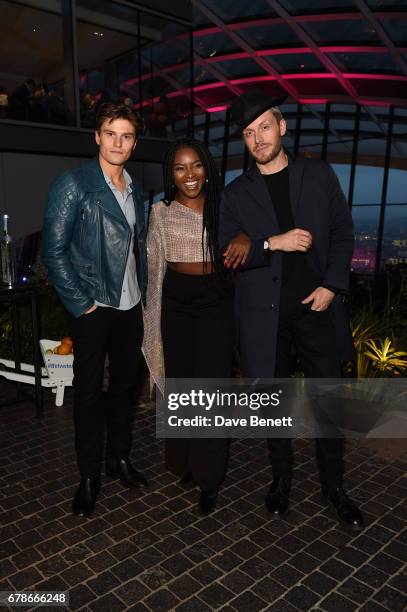 Oliver Cheshire, RAY BLK and Mr Hudson attend as Belvedere launches the Sunset Sessions at The Sky Garden City Garden Bar on May 4, 2017 in London,...