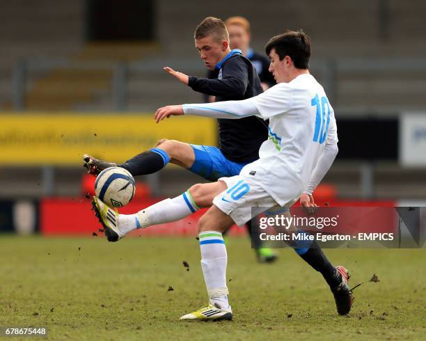 Slovenia Under 17's Alen Ozbolt and England Under 17's Ben O'Hanlon