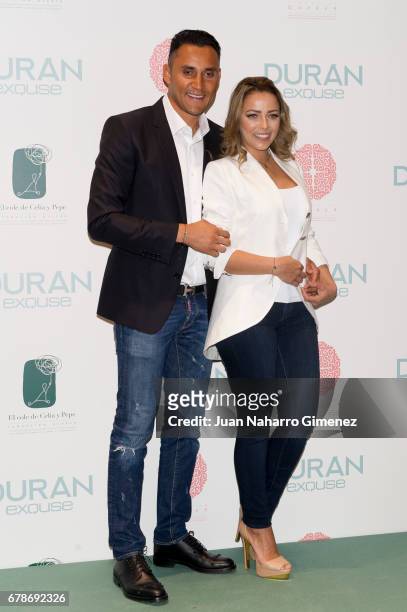 Andrea Salas and Keylor Navas attend charity jewelry presentation at Duran Store on May 4, 2017 in Madrid, Spain.