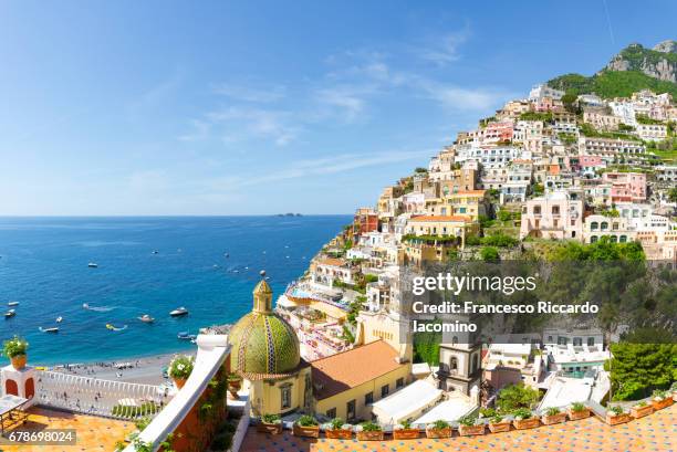 positano, amalfi coast, campania, sorrento, italy. - golfo de nápoles imagens e fotografias de stock