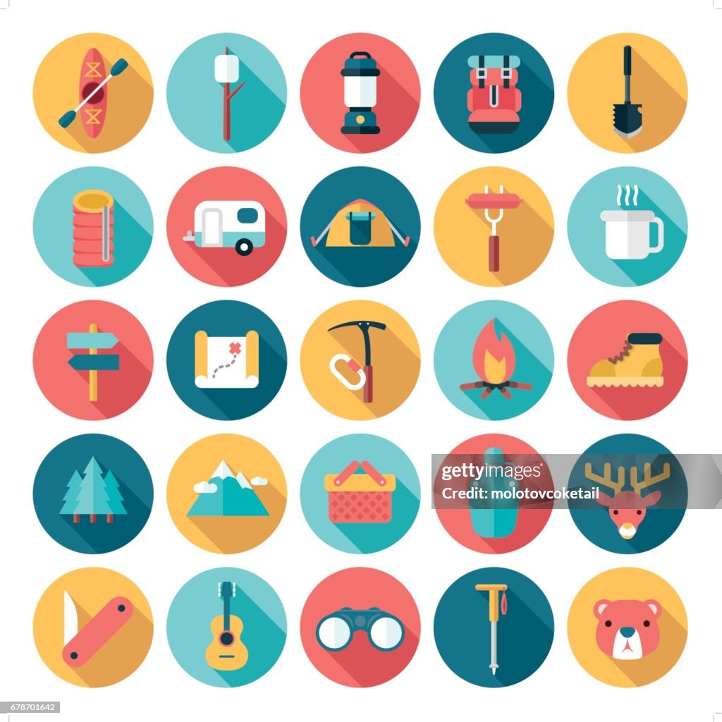 Flat modern outdoor activities icon set