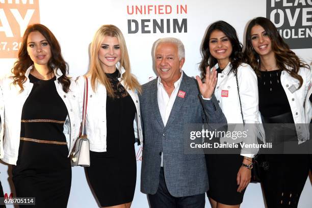 Paul Marciano poses with the models attend the Guess Foundation Denim Day 2017 at Palazzo Barberini on May 4, 2017 in Rome, Italy.