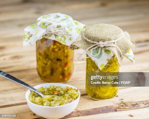 homemade relish in mason jars - relish stock pictures, royalty-free photos & images