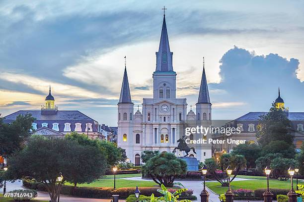 jackson square and st louis cathedral - new orleans stock pictures, royalty-free photos & images