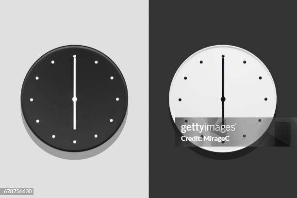 day and night at six o'clock - wall clock stock pictures, royalty-free photos & images