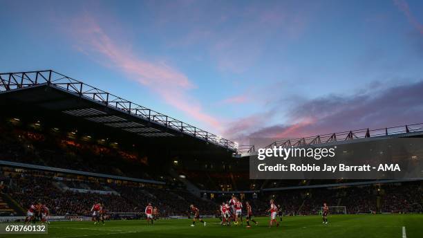 General view of match action under a sunset during the Sky Bet League One Playoff Semi Final First Leg match between Bradford City and Fleetwood Town...