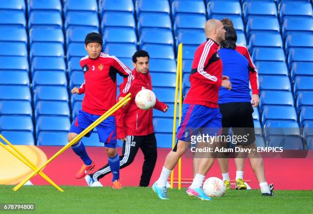 Basle's Joo Ho Park during training at Stamford Bridge