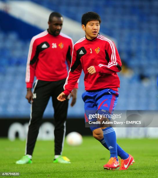 Basle's Joo Ho Park during training at Stamford Bridge