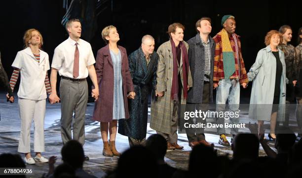 Amanda Lawrence, Russell Tovey, Denise Gough, Nathan Lane, Andrew Garfield, James McArdle, Nathan Stewart-Jarrett and Susan Brown attend the press...