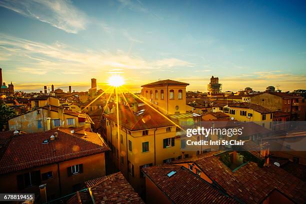 sunset over rooftops, bologna, emilia-romagna, italy - bologna italy stock pictures, royalty-free photos & images