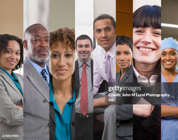 collage of business people and surgeon - diversidad cultural fotografías e imágenes de stock