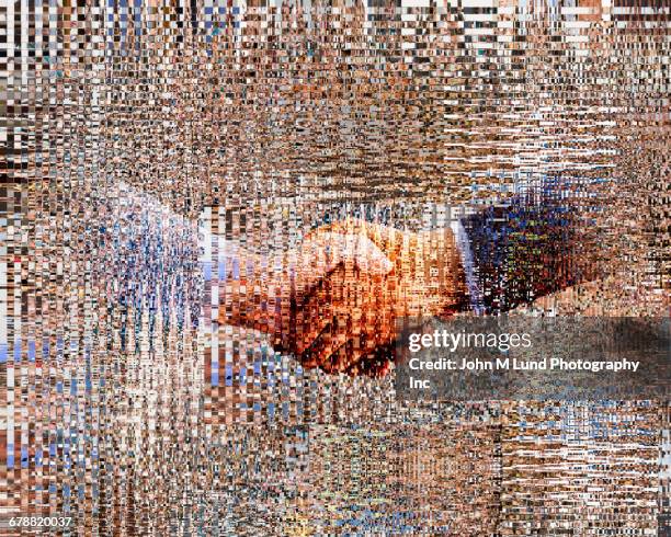 pixelated hands of businessmen shaking hands - composite bonding stock pictures, royalty-free photos & images