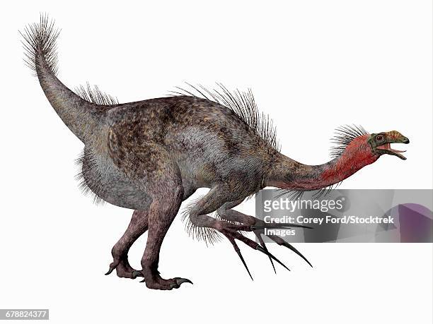 stockillustraties, clipart, cartoons en iconen met side profile of a therizinosaurus dinosaur. - therizinosaurus