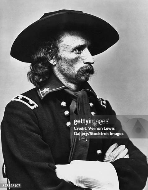 vintage american civil war photo of major general george armstrong custer. - general custer stock pictures, royalty-free photos & images