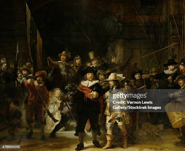 the night watch painting by rembrandt van rijn. - rembrandt night watch stock illustrations