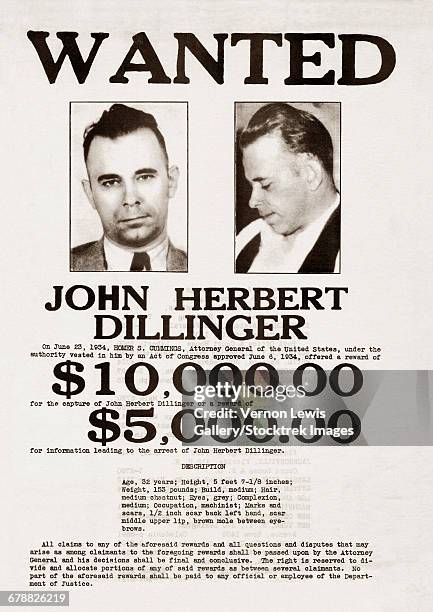 a john dillinger wanted poster.  - bobby lewis stock pictures, royalty-free photos & images