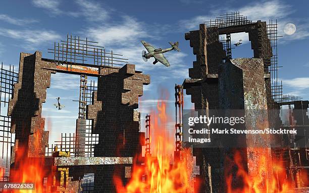 german ju 87 stuka dive bombers attacking a city during world war ii. - battle of britain stock illustrations