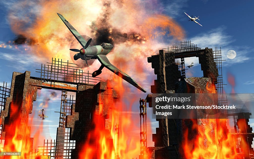 A German Ju 87 Stuka dive bomber is shot down during World War II.