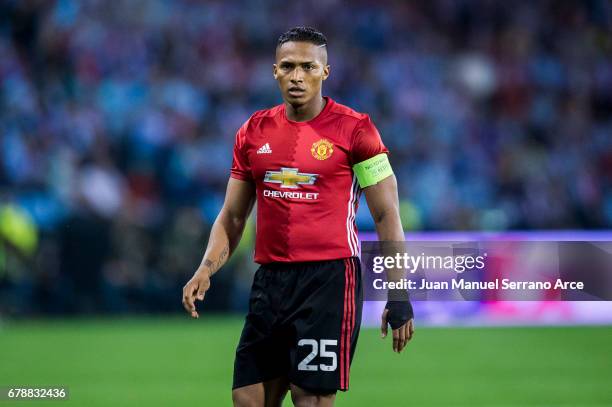 Antonio Valencia of Manchester United reacts during the Uefa Europa League, semi final first leg match, between Real Club Celta De Vigo and...