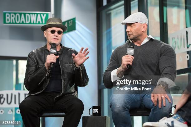 Michael Rooker and Dave Bautista visit Build Studio to discuss "Guardians of the Galaxy Vol. 2" at Build Studio on May 4, 2017 in New York City.