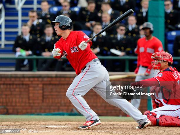 Firstbaseman Matt Dominguez of the Boston Red Sox bats during the Naval Academy Baseball Classic game on April 1, 2017 against the Washington...