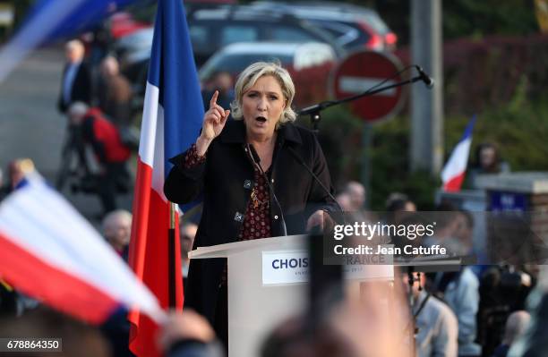 French presidential candidate Marine Le Pen of 'Front National' party holds her last rally before sunday's second round runoff of the French...
