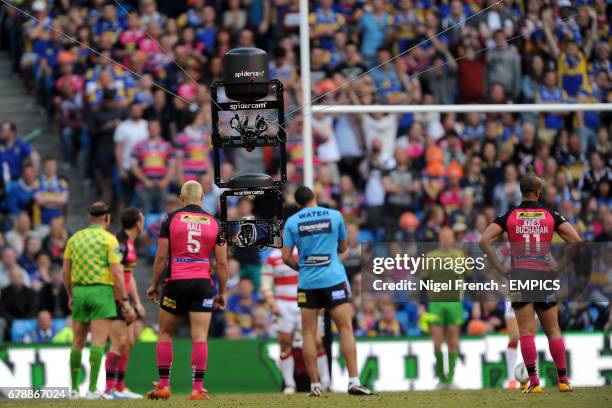 The Spidercam in action over the pitch during the match