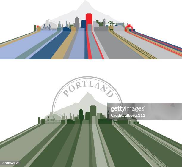 portland lined cityscape - portland oregon stock illustrations