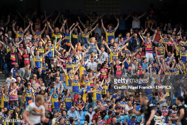 Leeds Rhinos fans make themselves heard in the stands at the Etihad Stadium