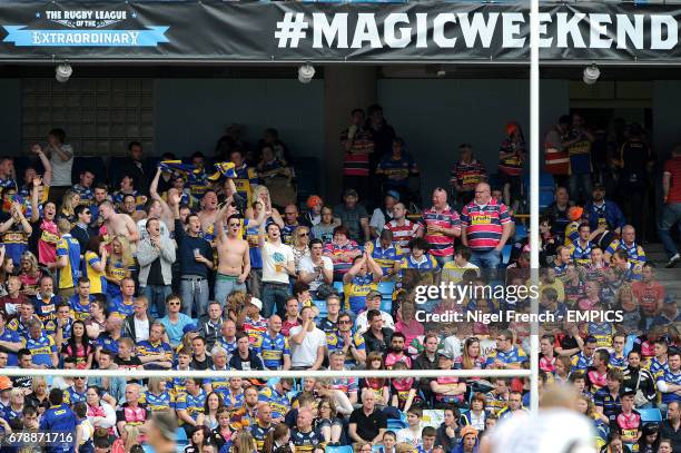 Leeds Rhinos fans make themselves heard in the stands at the Etihad Stadium