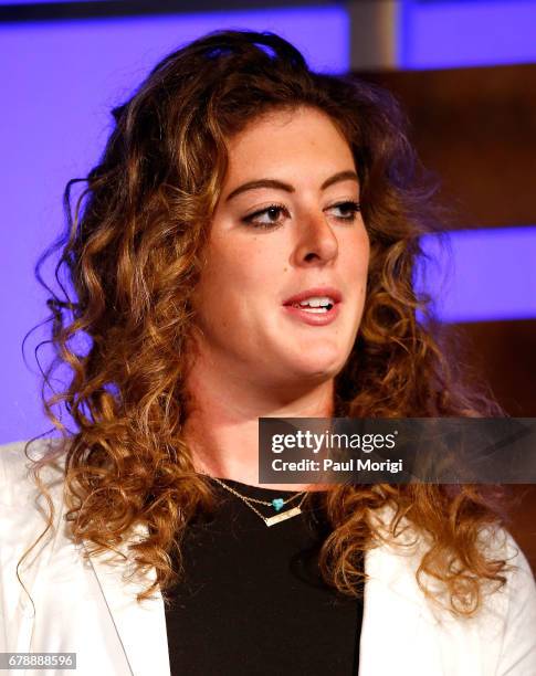 Olympic swimmer Allison Schmitt speaks at the National Children's Mental Health Awareness Day event at George Washington University on May 4, 2017 in...