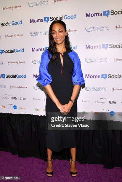 Actor Zoe Saldana attends 5th Annual Moms +SocialGood event at AXA Event & Production Center on May 4, 2017 in New York City.
